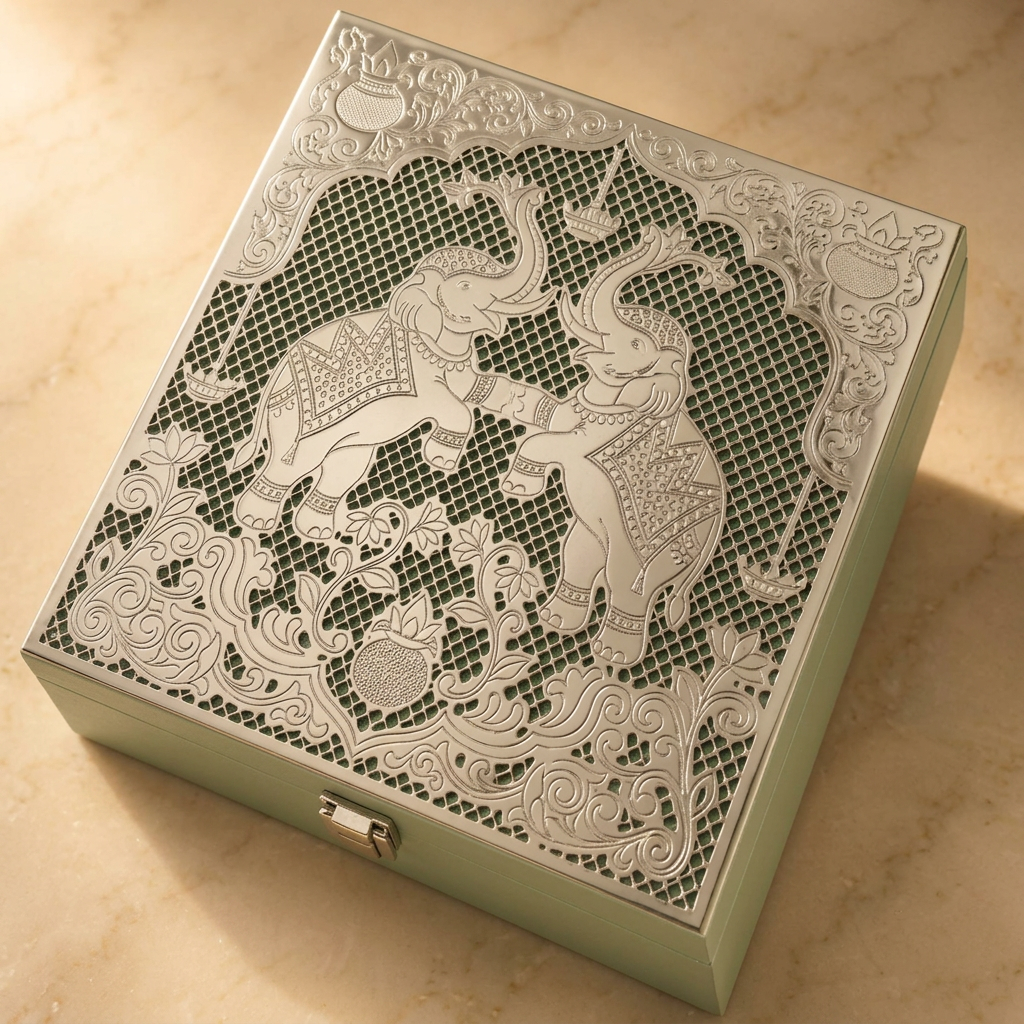 Gajraj engraved silver box